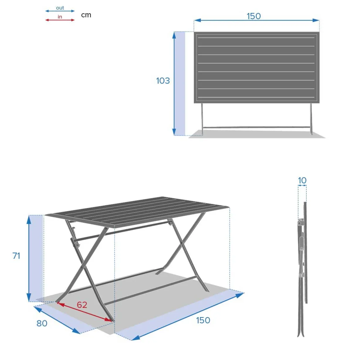 hespéride Mesas De Jardín>Mesa plegable AZUA argile