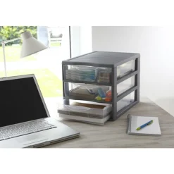 Accesorios De Almacenamiento>Organizador C/3 Cajones A4 Plástico Gris