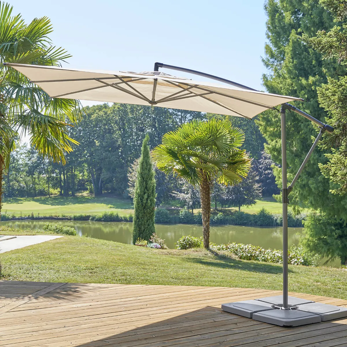 hespéride Parasol Y Bases>Parasol MANOA excéntrico beige blé 2,5x2,5m