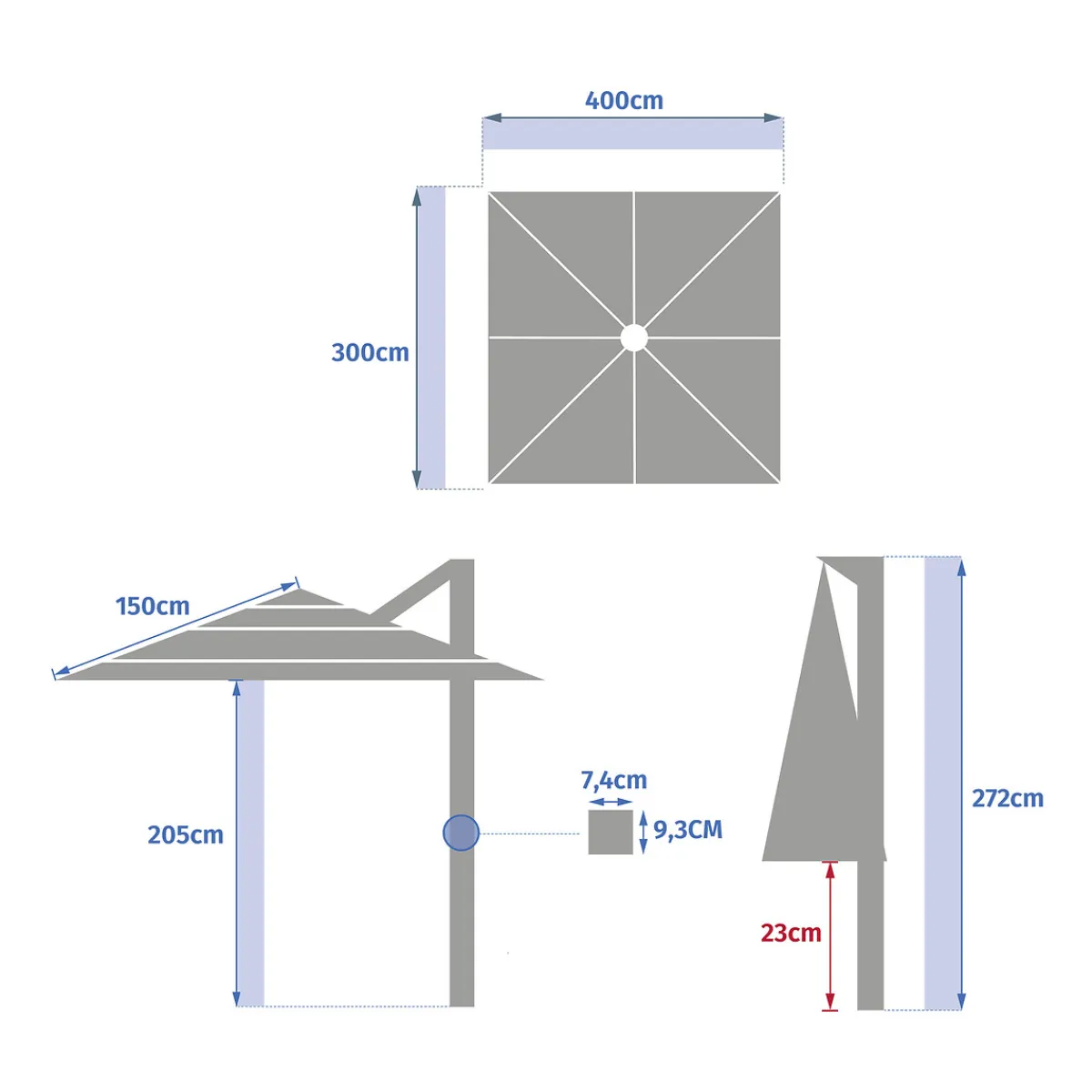 hespéride Parasol Y Bases>Parasol MELHIA color lino 4x3m