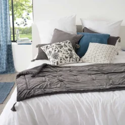 atmosphera Edredones Y Colchas>Pie De Cama Terciopelo Gris 80x180Cm