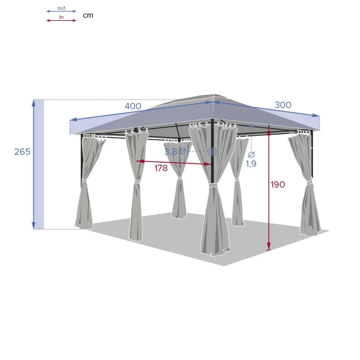 hespéride Pérgolas>Pérgola SANTORINI gris ardósia con cortinas 3x4m