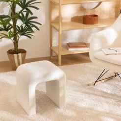 atmosphera Puff Y Banquitos|Estilo Contemporaneo>Puf Bouclee Blanco 41x35.5x43Cm