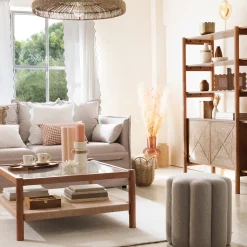 atmosphera Puff Y Banquitos|Estilo Rústico>Puf Floral Tejido Beige 40cm