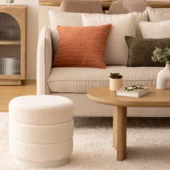 atmosphera Puff Y Banquitos|Estilo Rústico>Puf tejido boucle blanco