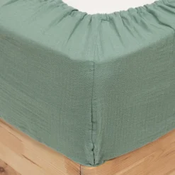 atmosphera Sábanas Y Protectores>Sábana ajustable FLORA de algodón verde 140x190cm