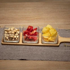 secret d'gourmet Degustación>Set 3 Cuencos Vidrio Con Tabla De Bambú