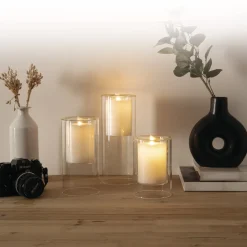 atmosphera Velas>Set 3 velas led con portavelas de vidrio