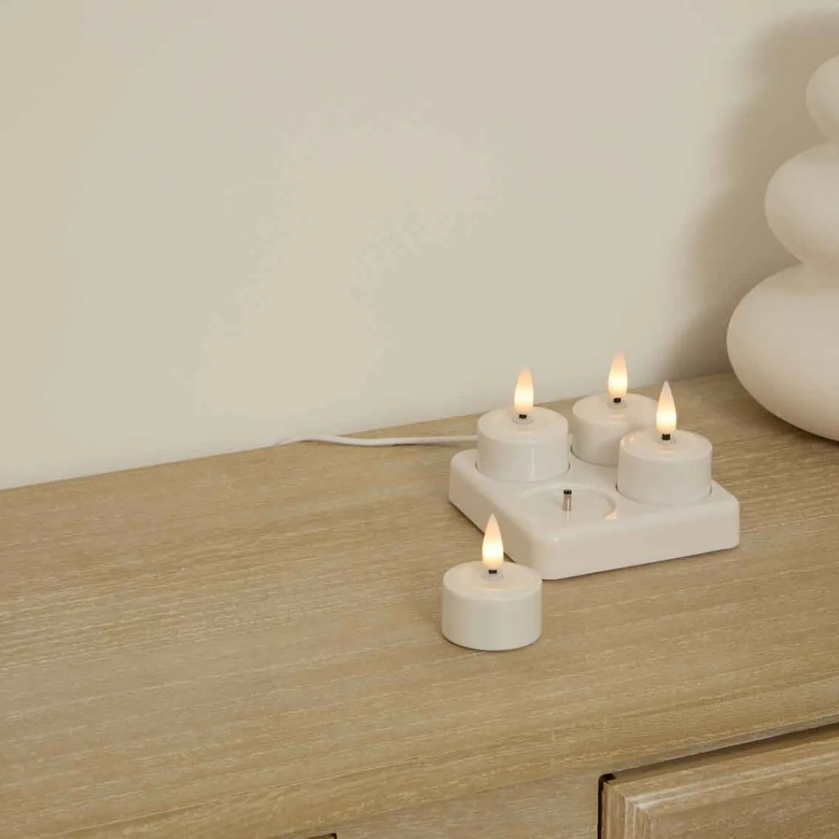 atmosphera Velas>Set de 4 velas tealight led AITOR blanco