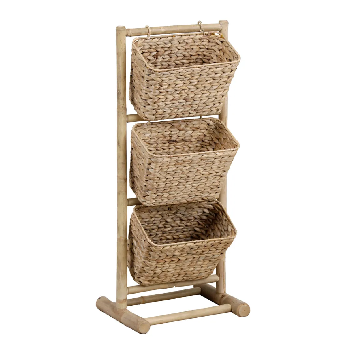 Muebles Con Lavabo Y Auxiliares>Soporte de ducha de bambú con 3 cestos jacinto