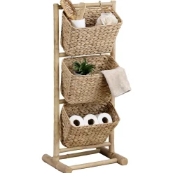 Muebles Con Lavabo Y Auxiliares>Soporte de ducha de bambú con 3 cestos jacinto