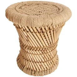 atmosphera Puff Y Banquitos|Estilo Étnico>Taburete beige de bambú y cuerda 32Cm