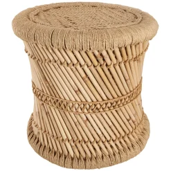 atmosphera Puff Y Banquitos|Estilo Étnico>Taburete beige de bambú y cuerda 38cm