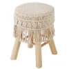 atmosphera Puff Y Banquitos|Estilo Étnico>Taburete De Macramé Patas Madera 32x42Cm
