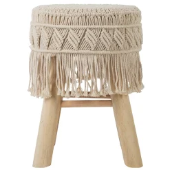 atmosphera Puff Y Banquitos|Estilo Étnico>Taburete De Macramé Patas Madera 32x42Cm