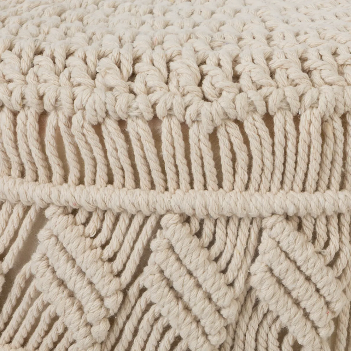atmosphera Puff Y Banquitos|Estilo Étnico>Taburete De Macramé Patas Madera 32x42Cm