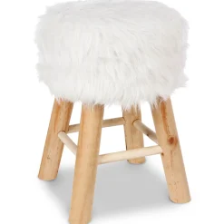 atmosphera Puff Y Banquitos|Estilo Contemporaneo>Taburete De Pelo Blanco 30x30x42Cm