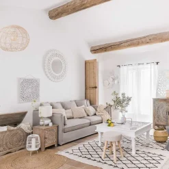 atmosphera Puff Y Banquitos|Estilo Rústico>Taburete Suzette Pino Beige 32x32x43Cm