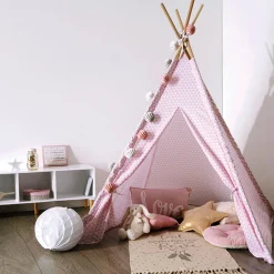 Niños atmosphera4kids Mobiliario>Tienda Tipi Rosa Pompones 120x160x120Cm