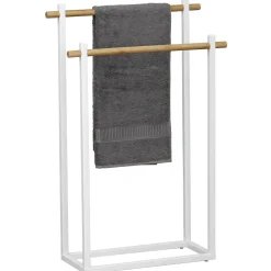 Toalleros>Toallero C/2 Barras De Metal Y Bambú