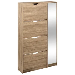 Zapateros>Zapatero Marrón 4 Cajones Puerta Espejo