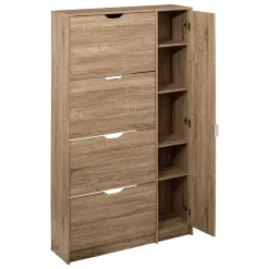 Zapateros>Zapatero Marrón 4 Cajones Puerta Espejo