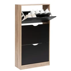 Zapateros>Zapatero Marrón Y Negro Con 3 Cajones